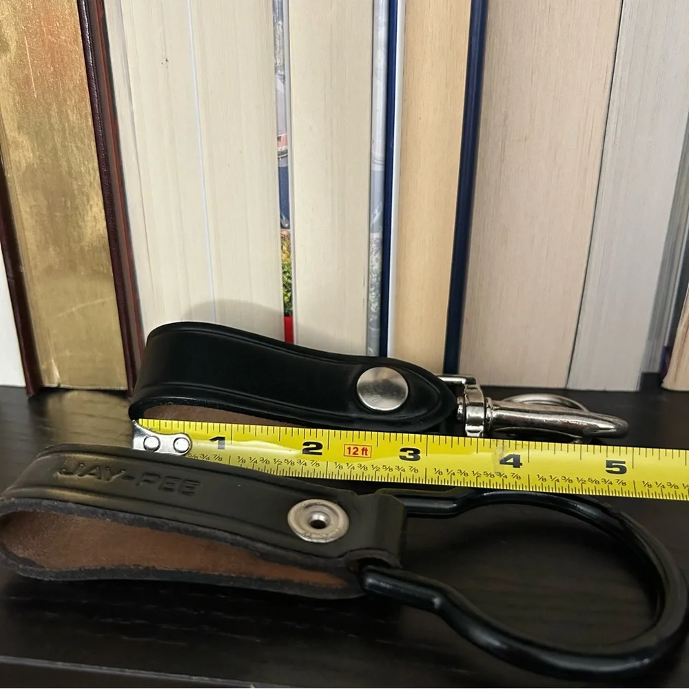 JAY-PEE: Black Leather Key Strap Belt Keeper and Flashlight Holder